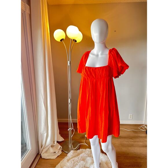 Lavender J Tangerine  Babydoll Dress Women’s Large Puff Sleeve Square Neck Mini - Picture 1 of 5